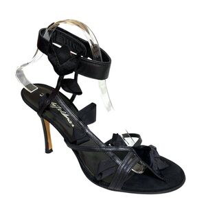 Beverly Feldman heels black vine ribbon ankle strap size 8